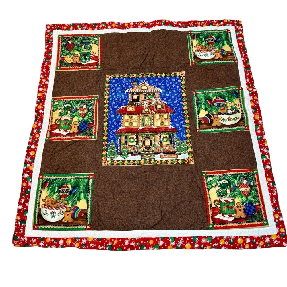 Handmade Vintage Gingerbread House & Gingerbread Men Quilted Small Throw Holiday